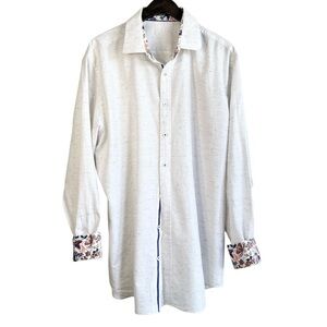 Bugachi Uomo Men's White Long Sleeve Shirt with Floral & Color Accents